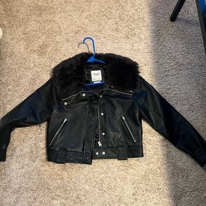 Abercrombie Vegan Leather Faux Fur-lined biker jacket